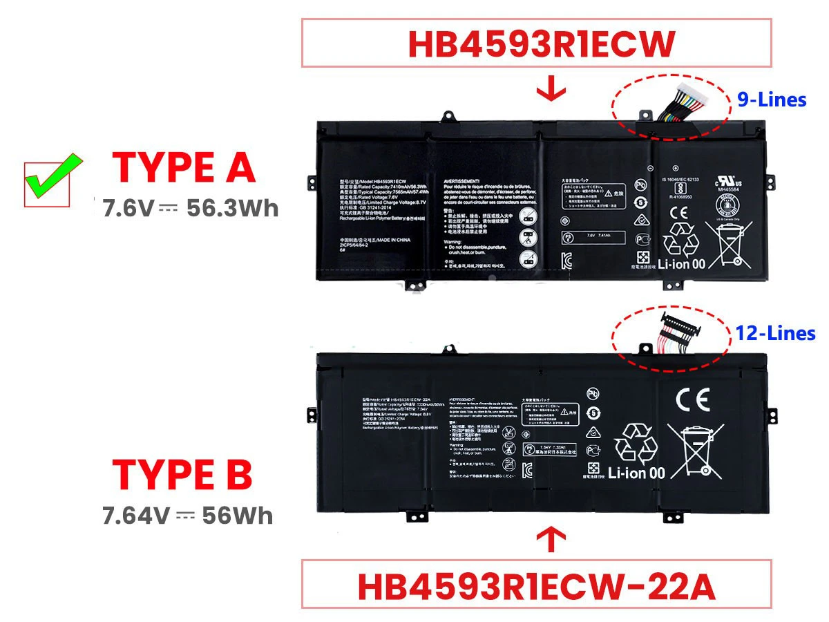 56.3Wh Huawei HB4593R1ECW Battery - Image 2